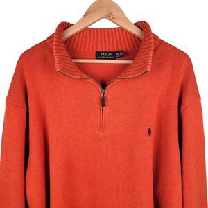 Polo Ralph Lauren Sweater Men's 3XLT Orange 1/4 Zip Pullover Heavy Knit Ribbed